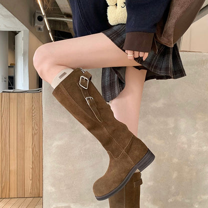 【シューズ】秋冬 新作 厚底 ラウンドトゥ ライダーブーツ レディース【15~20日発送】