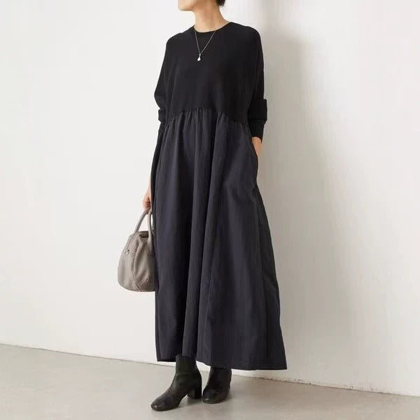 【ワンピース】ニットドッキングワンピース レディース クルーネック ゆったり ロング丈 秋冬【JZシリーズ】