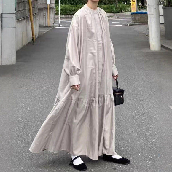 【ワンピース】 大きいサイズ対応ゆったり無地 長袖ワンピース 体型カバー 着痩せ ロング丈レディース服【15～20日内発送】