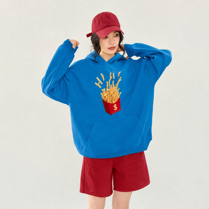 【トップス】🍟フライドポテト柄グラフィックパーカー レディース 秋新作 フード付き オーバーサイズ リラックス 韓国風【FCシリーズ】