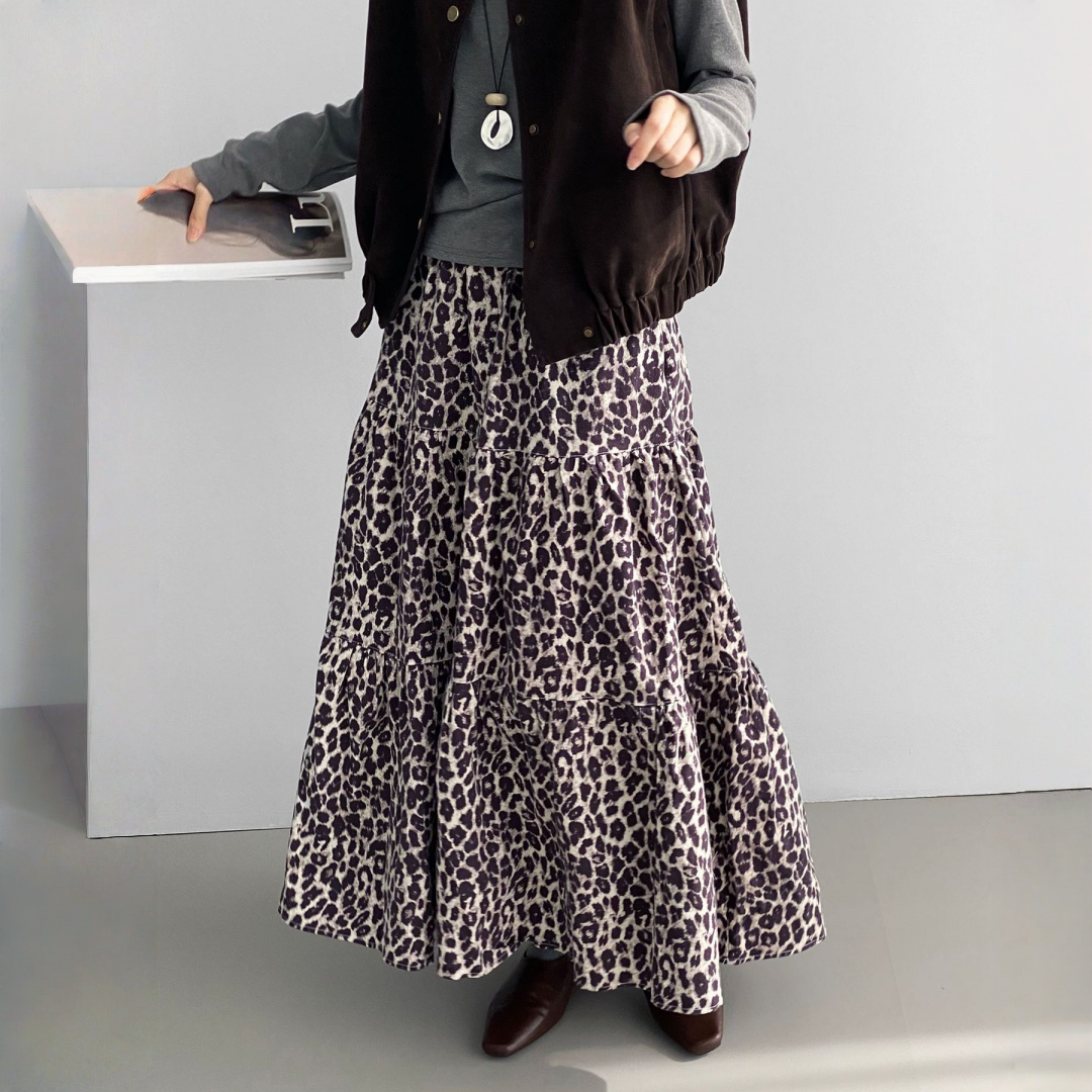 【ボトムス】春 秋 冬 レトロ プリント ヒョウ柄 韓国風 スカート 【SNシリーズ】