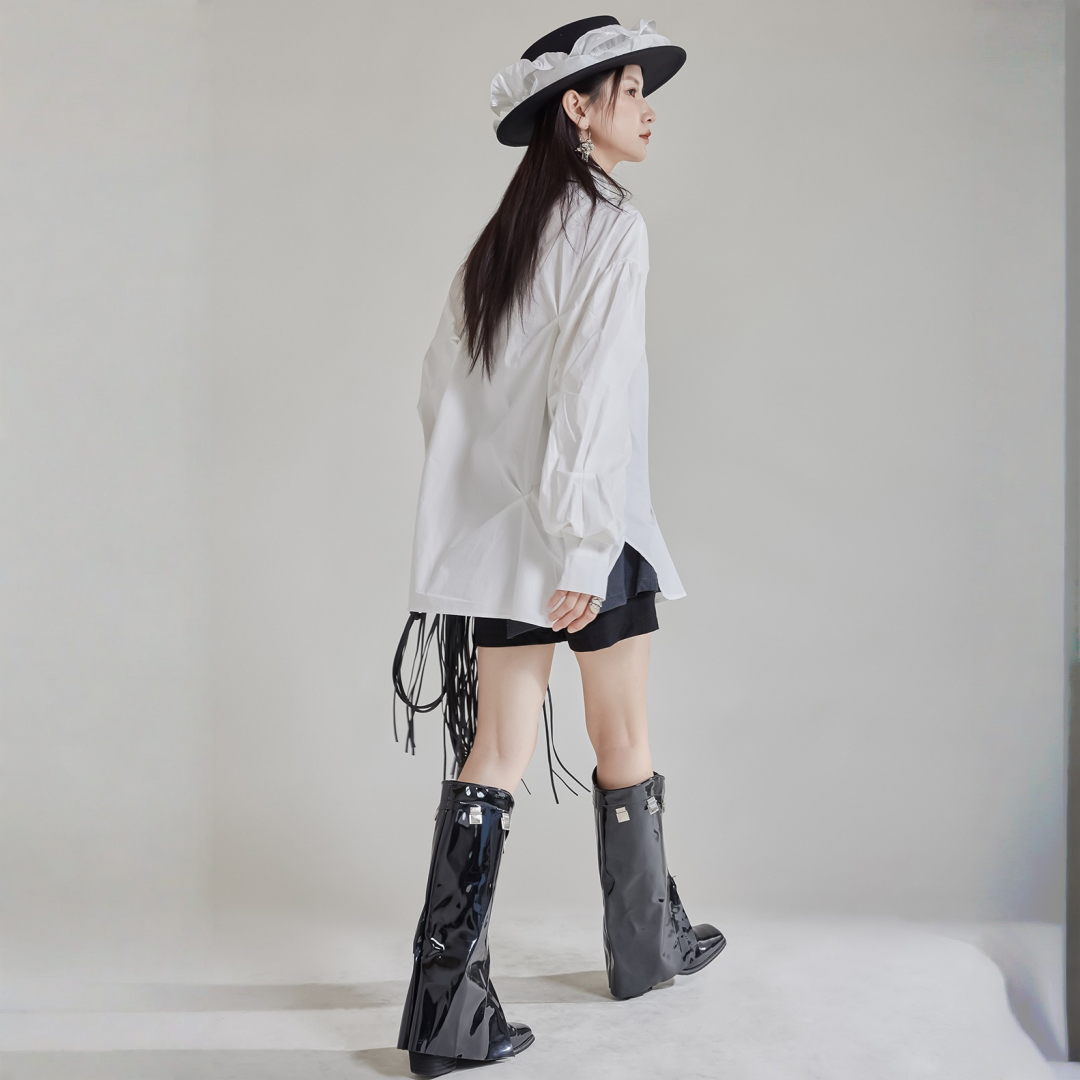 【トップス】春 秋 プリーツ 不規則 ゆったりシルエット シャツ 【AHシリーズ】