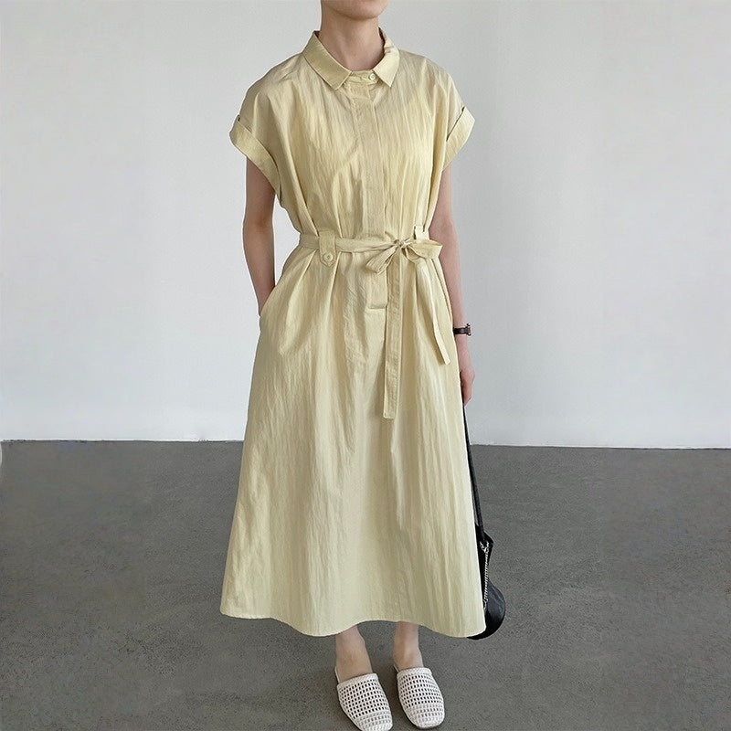 【ワンピース】ウエストマーク リボン付き デザイン性 半袖 ミモレ丈ワンピース 【JZシリーズ】