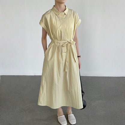 【ワンピース】ウエストマーク リボン付き デザイン性 半袖 ミモレ丈ワンピース 【JZシリーズ】