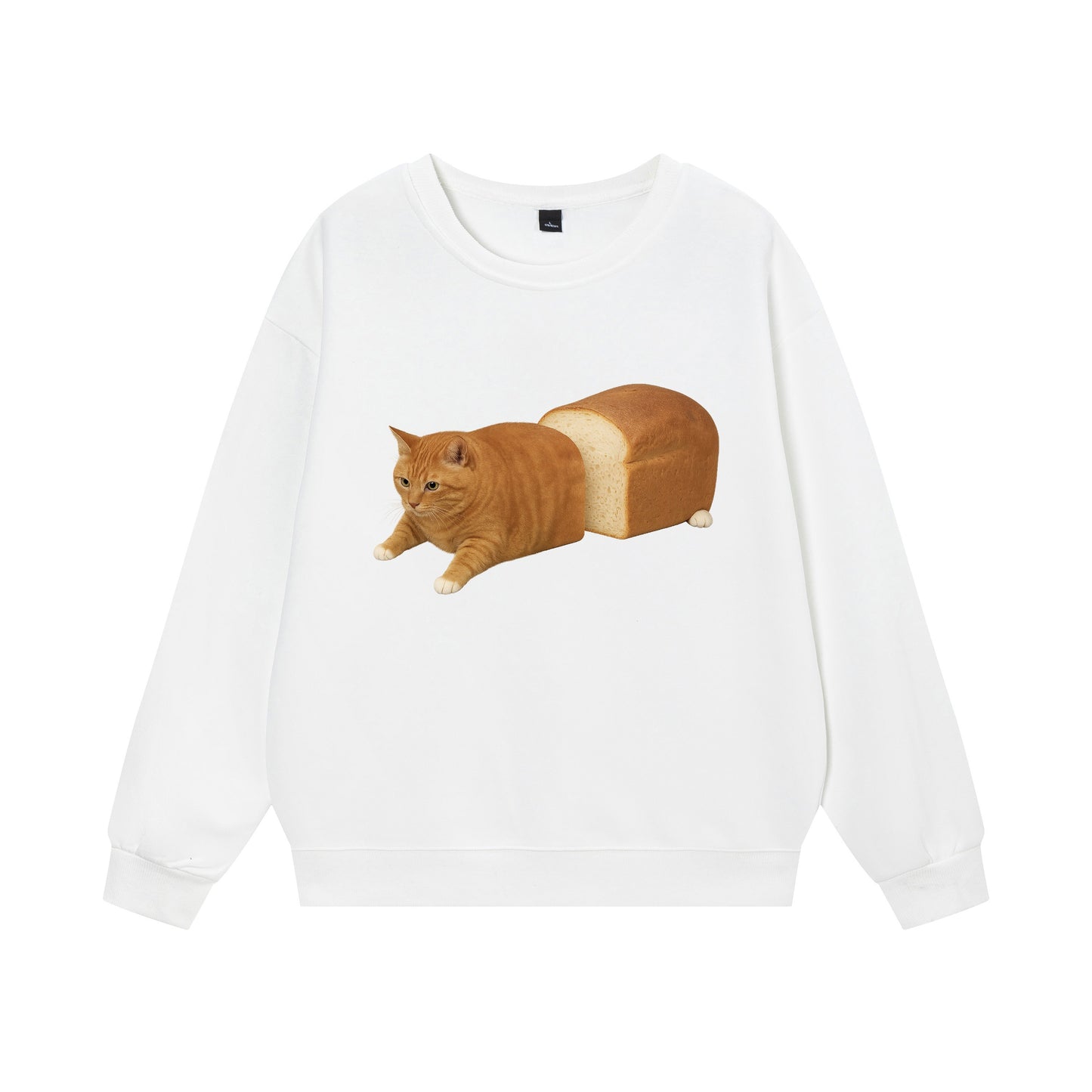 【トップス】パン猫プリント クルーネックスウェット ユニセックス 秋冬 ゆったり カジュアル【FCシリーズ】