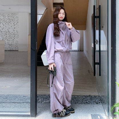 2点セット【セットアップ】大人気 パープル カーゴスタイルジャケット + ワイドパンツ セットアップ 早春秋 【JZシリーズ】