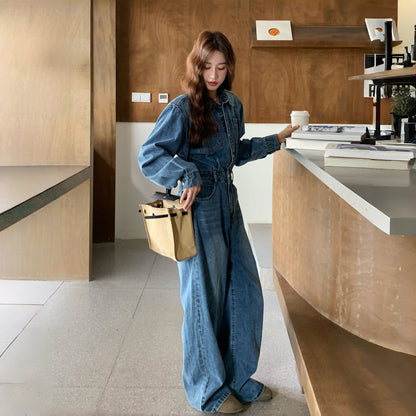 【セットアップ】レトロ 韓国風 ハイウエスト デニム 着痩せ オールインワン【JZシリーズ】