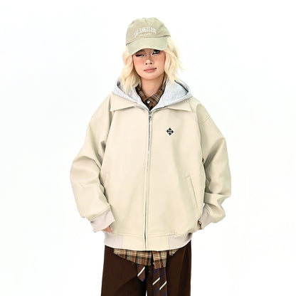 【アウター】レイヤード風 フードジャケット レディース ゆったりBF風 アメカジ 学院風【FCシリーズ】