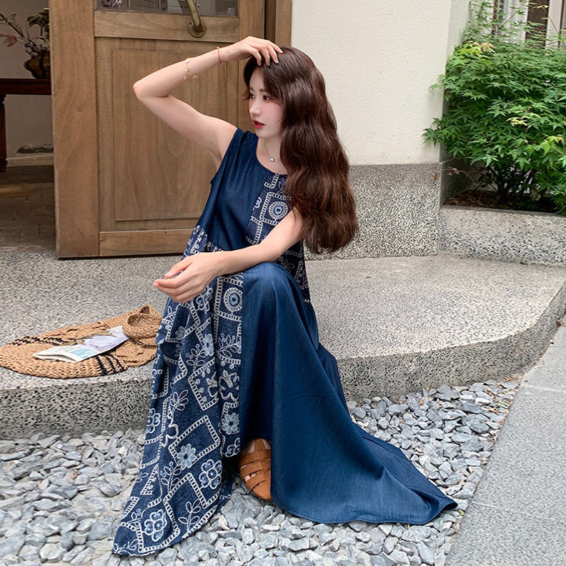 【ワンピース】フレンチ風 配色 小花柄 ノースリーブ タンク ワンピース レディース 夏 体型カバー おしゃれ ワンピース【SHシリーズ】