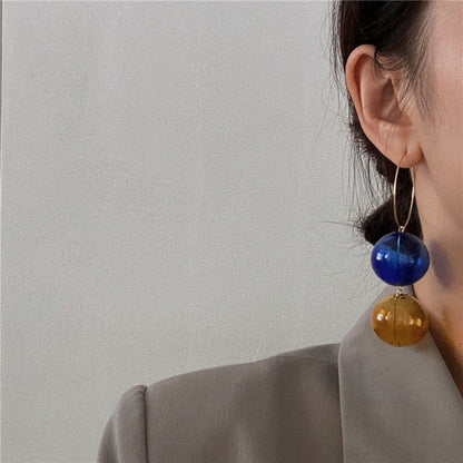 【🎁 B2G1｜先行スタート！】【グッズ】 小顔効果◎ レトロガラスビーズ×大ぶりフープピアス 韓国風ハイセンスアクセ