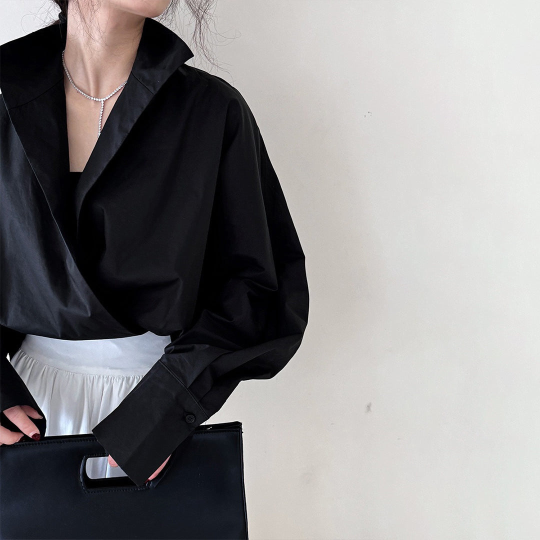 [上衣] 春秋款V領時尚蝙蝠袖襯衫[SN系列]