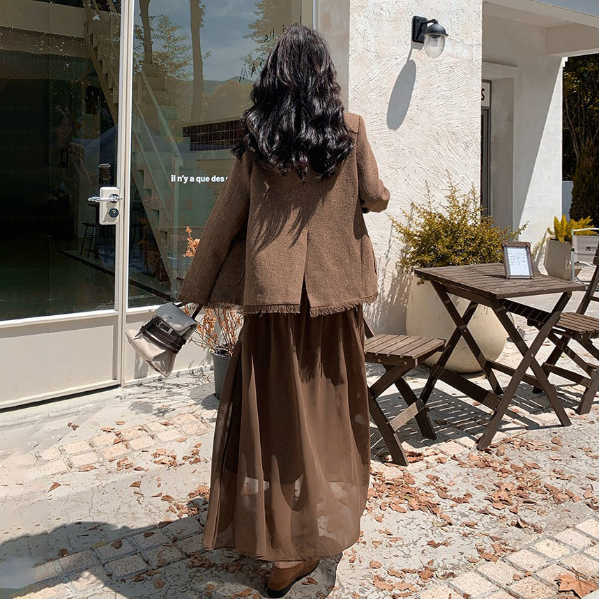 2点セット！【セットアップ】レトロ フレンチスタイル ジャケット＋キャミソールワンピース 秋新作 上品 気質 上下セット【JZシリーズ】