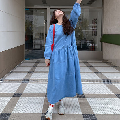 【ワンピース】デニムロング 長袖ワンピース 春秋 2025新作 レトロカジュアル 細見え 優しげフェミニン ドーパミンスタイル【JZシリーズ】