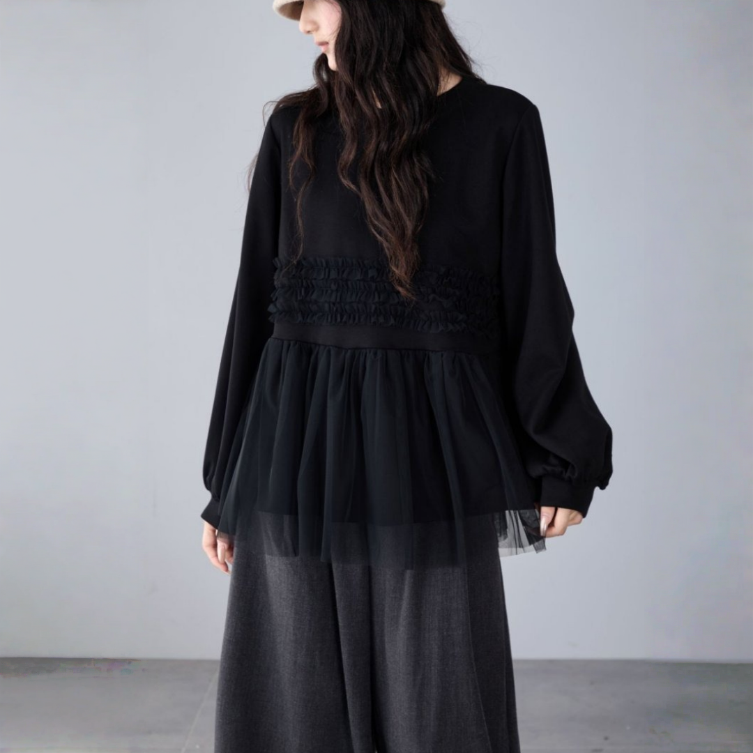 【トップス】春 秋 冬 フリル 切り替え レイヤード風 スウェット 【JZシリーズ】