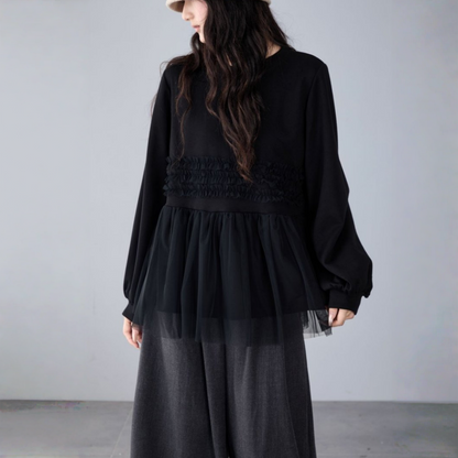 【トップス】春 秋 冬 フリル 切り替え レイヤード風 スウェット 【JZシリーズ】