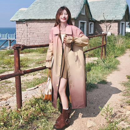 【アウター】ドーパミン系 上質感 小众カジュアル 韓国風 グラデーション トレンチコート レディース 春秋 超人気 おしゃれ ミドル丈 コート【SHシリーズ】