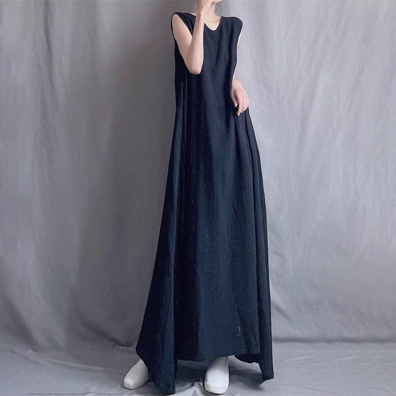 【ワンピース】ノースリーブワンピース  レディース クルーネック キャミワンピース アシンメトリーデザイン ロングワンピース【SHシリーズ】