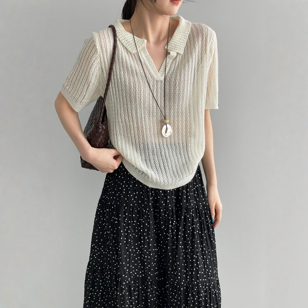 【トップス】襟付き 薄手 着回しやすい 接触冷感ニット Ｔシャツ 【JZシリーズ】