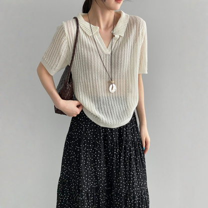 【トップス】襟付き 薄手 着回しやすい 接触冷感ニット Ｔシャツ 【JZシリーズ】