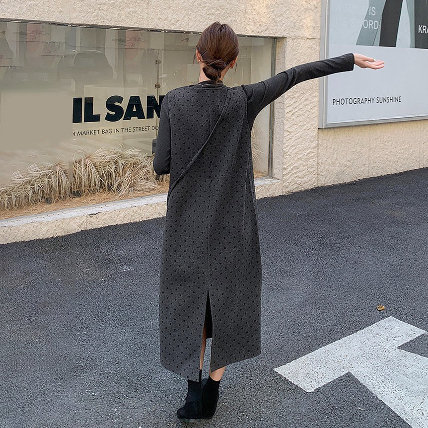 2点セット！【セットアップ】韓国風 ドット柄ウールベストワンピース＋インナートップス セット【JZシリーズ】
