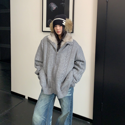 【アウター】ラフ感 リラックス感 ボア 厚手 ニット ジャケット 【FCシリーズ】