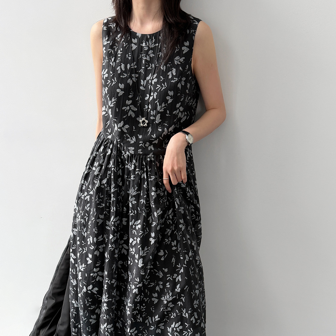 【ワンピース】花柄 ワンピース レディース 夏 ノースリーブ ラウンドネック ロング丈 ゆったり 体型カバー リゾート 人気【JZシリーズ】