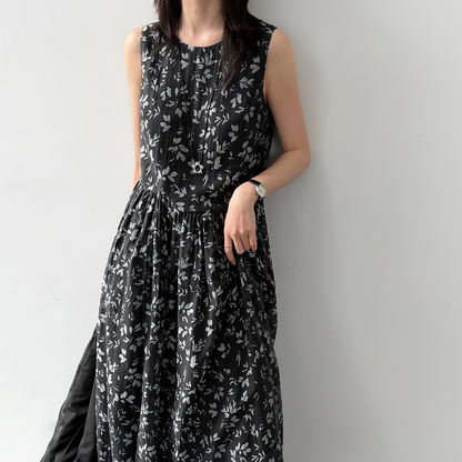 【ワンピース】花柄 ワンピース レディース 夏 ノースリーブ ラウンドネック ロング丈 ゆったり 体型カバー リゾート 人気【JZシリーズ】