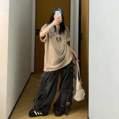 【トップス】【10～15日内発送】夏新作 アメリカンヴィンテージ風 ロゴプリント 綿100％ 半袖Tシャツ【FCシリーズ】