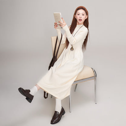 【ワンピース】秋冬 レトロ 森ガール マスタードグリーン ニットサロペットワンピ レディース 重ね着スタイルノースリーブワンピース【JZシリーズ】