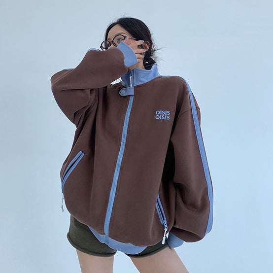 【アウター】ユニセックス スタンドカラーショートブルゾン アメカジ風 配色切り替え ビッグシルエット【FCシリーズ】【10～15日内発送】