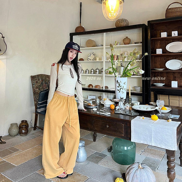 【ボトムス】アルファベットプリント ワイドパンツ レディース ストレートシルエット カジュアル ヴィンテージ風 ゆったり ロングパンツ【JZシリーズ】