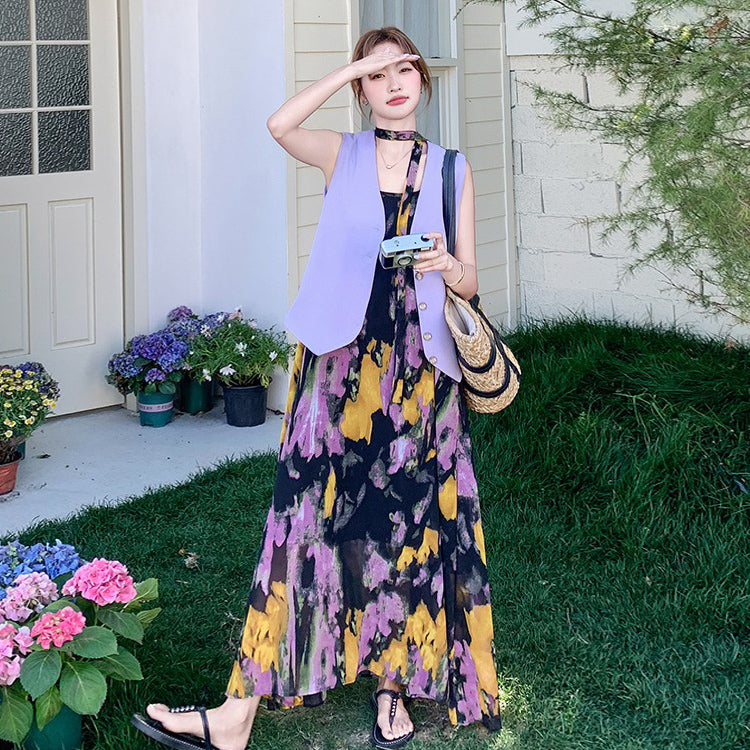 🧡みんなが選んだ人気商品🧡2点セット！【セットアップ】雰囲気たっぷりベスト＋フラワーキャミワンピース 夏新作 清楚系 着映えセットアップコーデ【SHシリーズ】