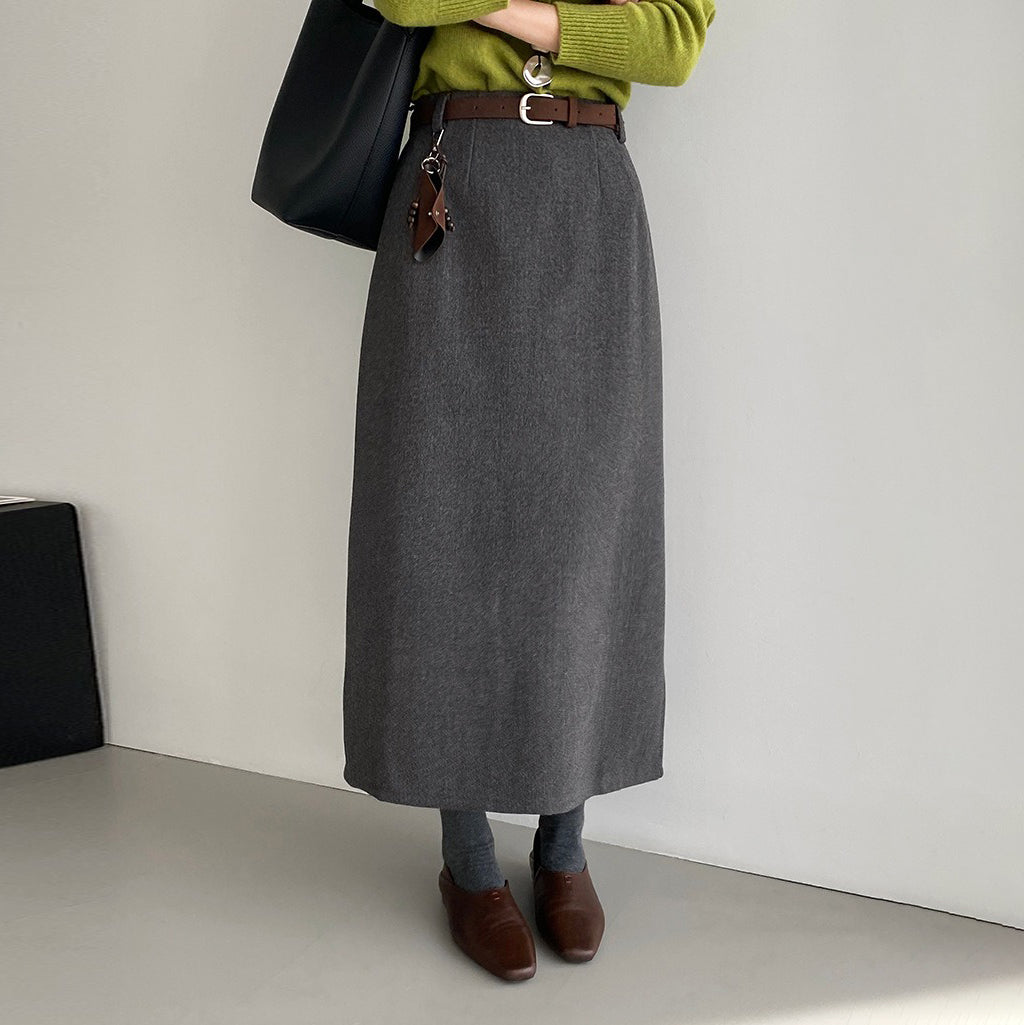 ベルト付き！【ボトムス】通勤向けレトロ 韓国風 ハイウエストスカート レディース すっきりAライン ミドル丈【SNシリーズ】