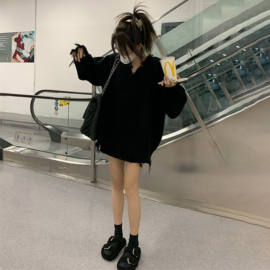 【トップス】ふんわり柔らか♪ 韓国風 ルーズ ニットセーター レディース 秋冬 ゆったりVネック プルオーバー【JZシリーズ】