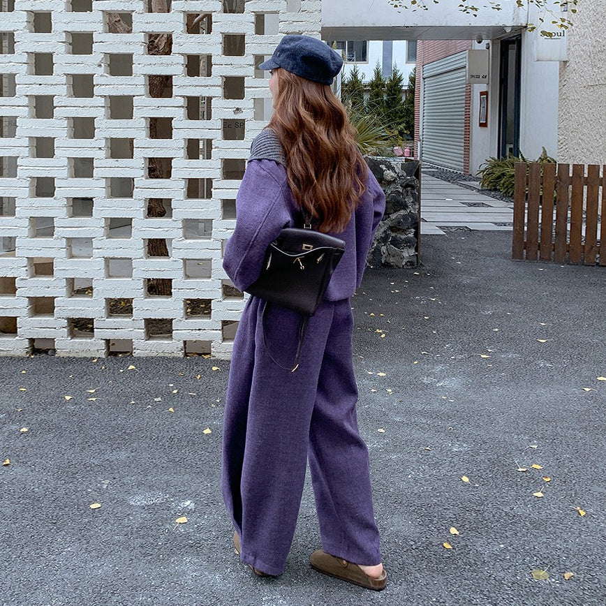 2点セット！【セットアップ】上質感ウールコート＋ワイドパンツ 上下セット レディース 秋冬 韓国風スタイル【JZシリーズ】