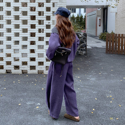 2点セット！【セットアップ】上質感ウールコート＋ワイドパンツ 上下セット レディース 秋冬 韓国風スタイル【JZシリーズ】