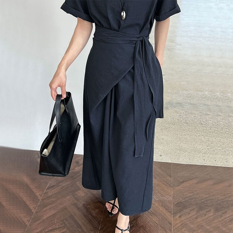 【ワンピース】夏 ラウンドネック 着痩せ効果 Aライン タンクトップ ワンピース 【SNシリーズ】