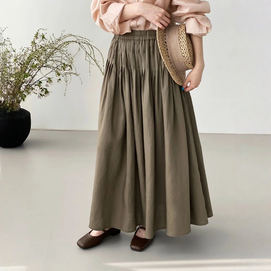 【ボトムス】リネン たっぷりフレア ハイウエスト レトロ ロングスカート 【JZシリーズ】