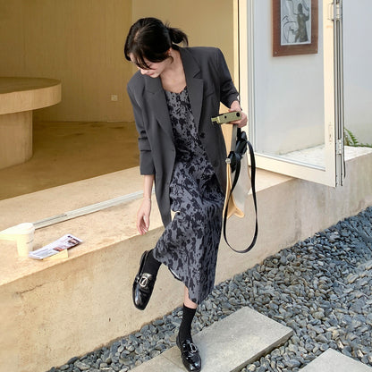 2点セット【セットアップ】大人女子向け 上品 秋新作 ジャケット+ 花柄キャミワンピース セットアップ【SHシリーズ】