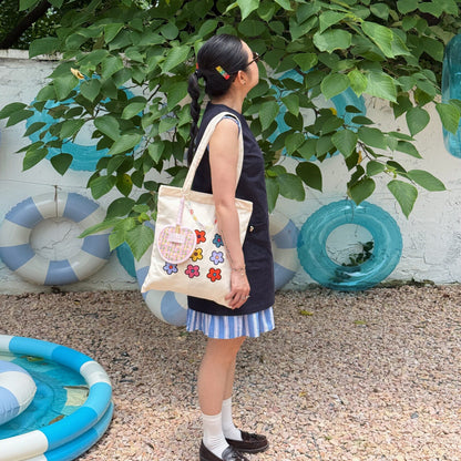 【バッグ】落書きフラワーデニムバッグ レディース ヴィンテージ風 ショルダーバッグ 収納力 通勤カジュアル