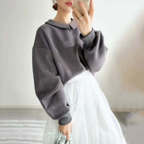 期間限定🍂60%OFF【トップス】韓国風ポロカラースウェット レディース 新作 長袖 やわらか素材 ゆったり 大人カジュアル【JZシリーズ】
