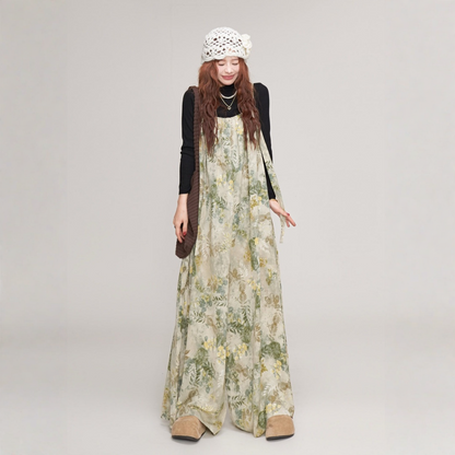 【ボトムス】リラックス感 リーフ柄 ストラップ付き サロペット オールインワン 【SHシリーズ】