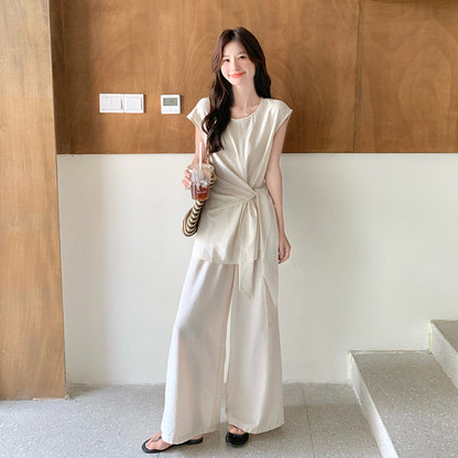 2点セット！【セットアップ】リラックス感漂うウエストマークトップス＋ワイドパンツ上下セット【JZシリーズ】【SNシリーズ】