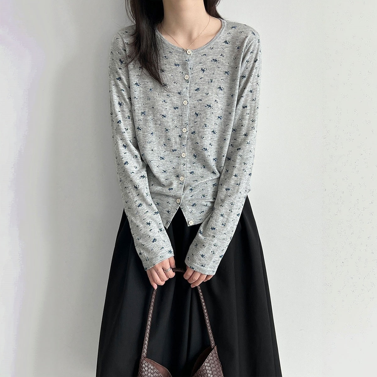 【トップス】レトロ 小花柄 ウール インナー ニットカーディガン Ｔシャツ【JZシリーズ】