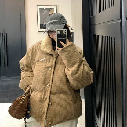 【アウター】チェック柄 厚手 春 秋 冬  綿入れコート 【FCシリーズ】