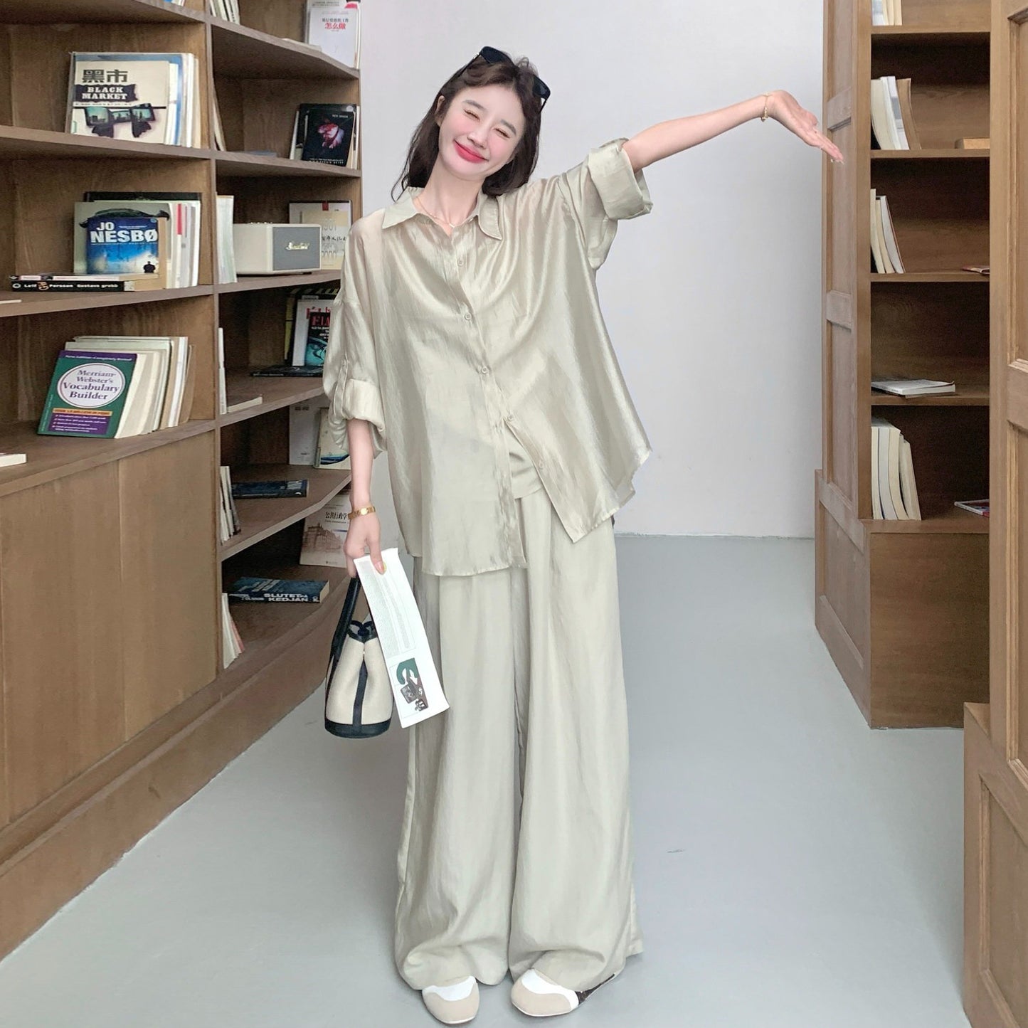 3点セット！【セットアップ】キャミソール+シャツ+ワイドパンツ 上下セット レディース 夏 セット ゆったり 体型カバー 人気 リラックスコーデ【JZシリーズ】
