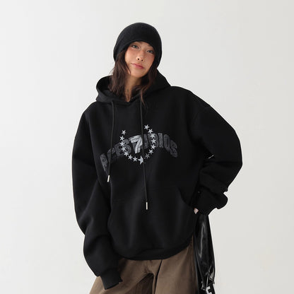 【トップス】秋冬新作 高見えロゴ×ゆるシルエット 体型カバー フード付きパーカー【FCシリーズ】