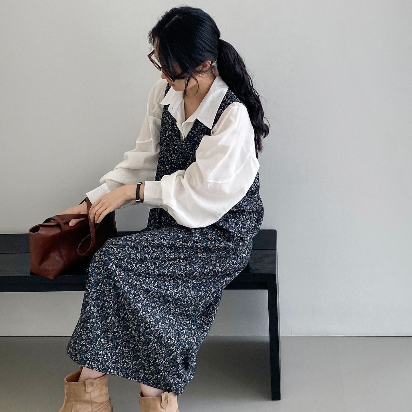 【ワンピース】春 秋 冬 Vネック 花柄 ノースリーブ ワンピース 【SHシリーズ】