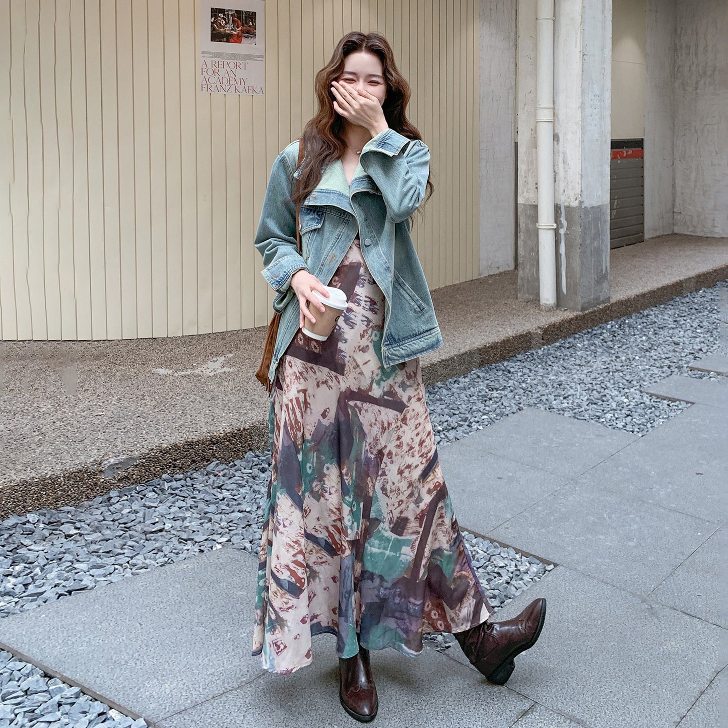 【セットアップ 】レトロデニムジャケット＋花柄キャミワンピースレディース 春秋2025新作 上品ノースリーブワンピース 人気2点セット【SHシリーズ】