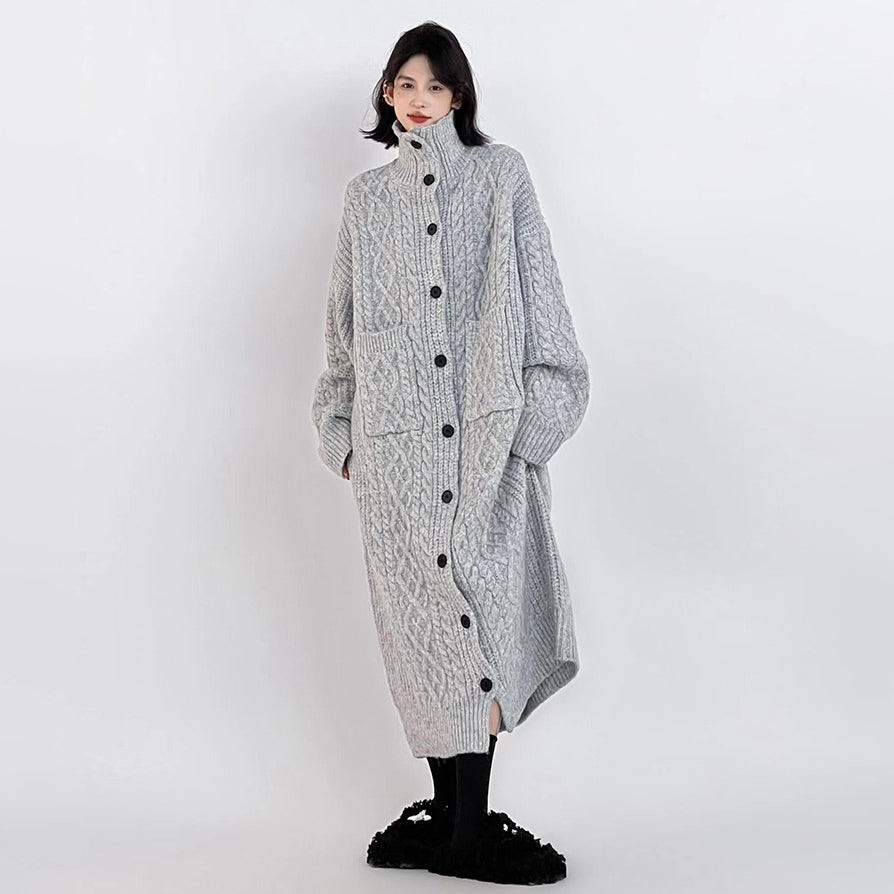 【アウター】秋冬新作 グレー ゆったり ロングカーディガン ニットコート 韓国風【FCシリーズ】
